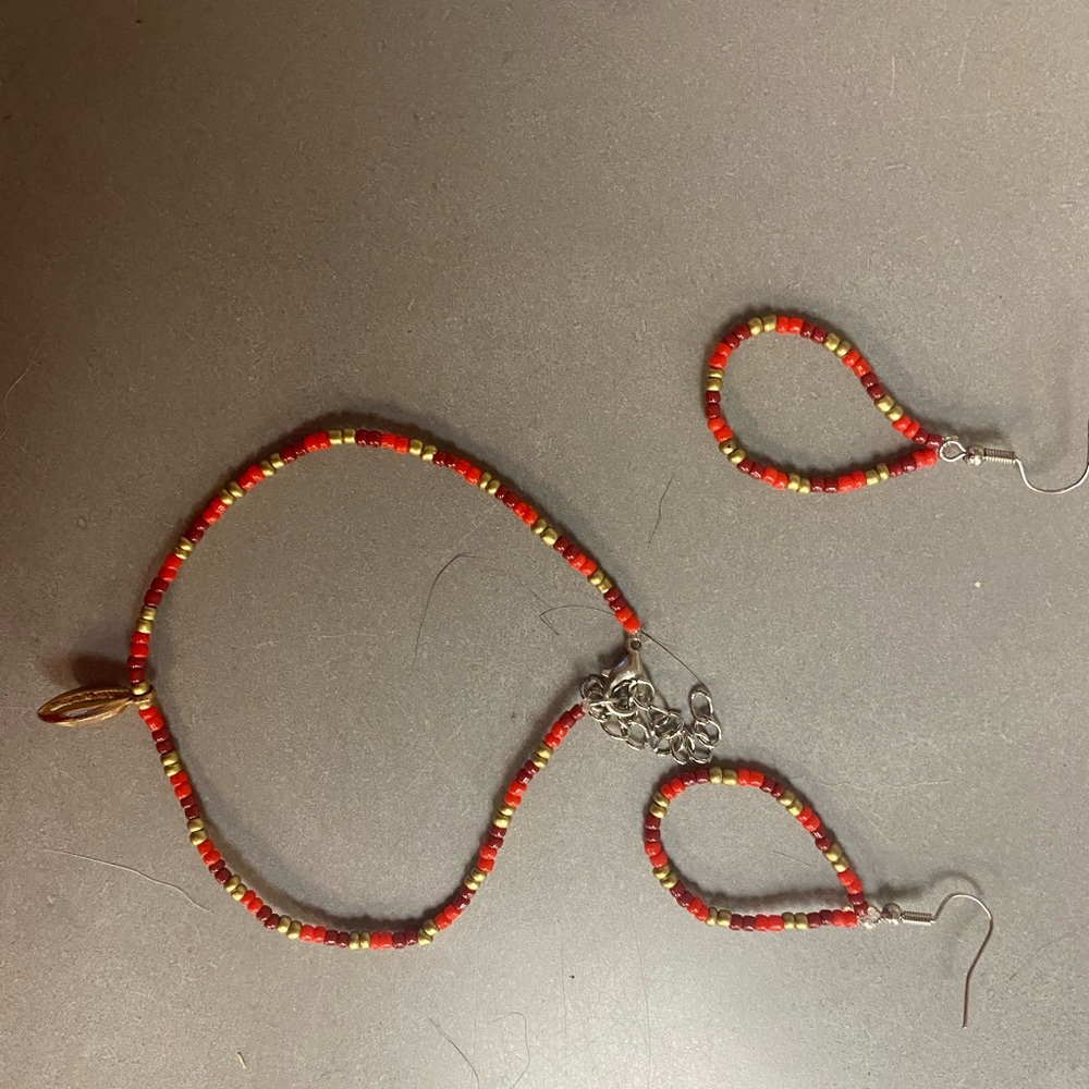 Red and Gold Beaded Jewelry Set